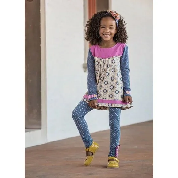 Matilda Jane Never Grow Up Tunic Top Girls Size 2 Polka Dot Sleeve Button Back E - Picture 1 of 6